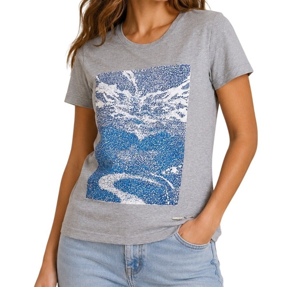 Rare Rabbit Gray Blue Graphic Abstract Print T-Shirt Women's Large